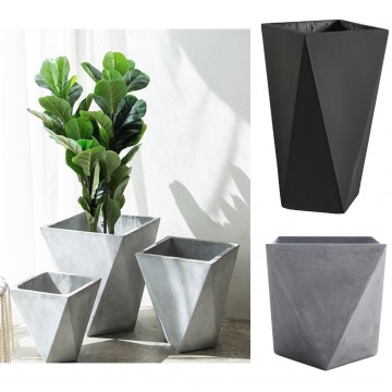 Cement Fiberglass Planter Pot 02 (Grey/Black/White)