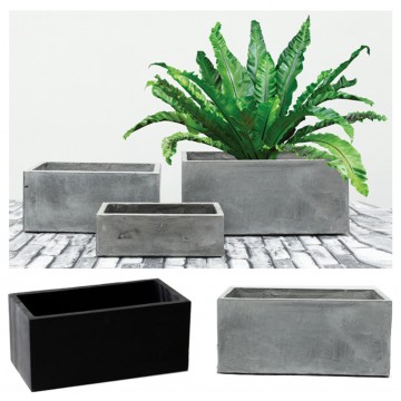 Cement Fiberglass Planter Pot 05 (Grey/Black)