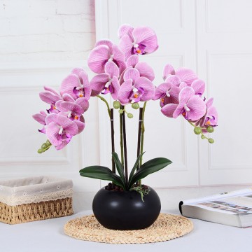 [Purple- Black Round Pot  ] Artificial Orchid in pots Ceramics Pot Orchid  Arrangements