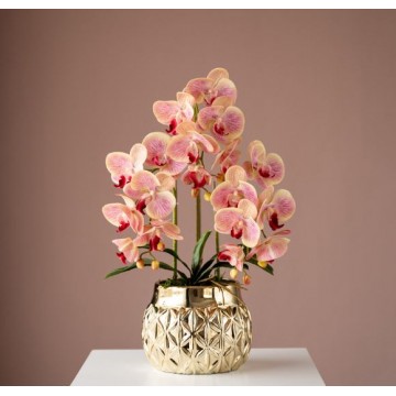 [ Light Pink - Diamond Pot Type 2] 3 Stalks  Artificial Phalaenopsis Orchid in Diamond Pot Artificial Flower Plant