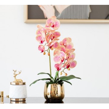 [Light Pink - Pearl Type 1 ] 2 Stalks Artificial Phalaenopsis Orchid in Gold Pot Artificial Flower Plant