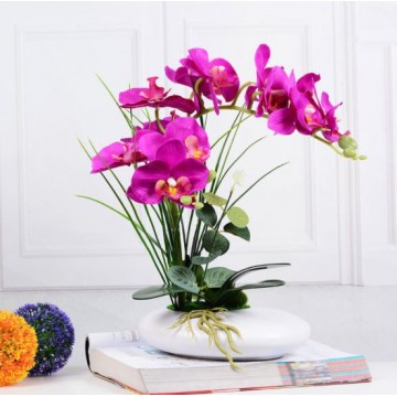 [ Purple  - Oval Pot] Artificial Orchid in pots Ceramics Pot Orchid  Arrangements