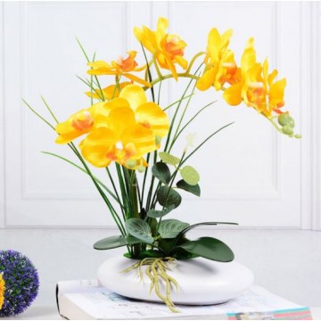 [ Yellow - Oval Pot] Artificial Orchid in pots Ceramics Pot Orchid  Arrangements
