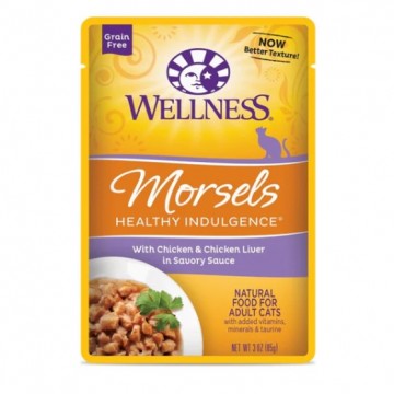 Wellness Healthy Indulgence Morsels Chicken & Chicken Liver In Sauce Pouch Cat Food 85g