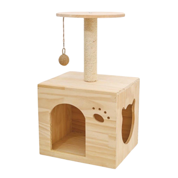 Solid Wood Cat Condo with Scratching Post (Wooden Condo35)