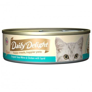 Daily Delight Pure Skipjack Tuna White & Chicken with Squid Canned Cat Food 80g