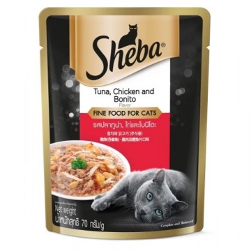 Sheba Tuna & Chicken With Bonito Flakes Pouch Cat Food 70g
