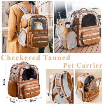 Pet Backpack Carrier Checkered Tanned Design Travel Carrier
