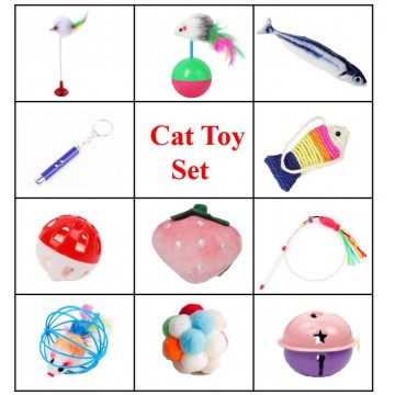 Cat Toy Set 11pcs in a set Mouse Tumbler Teasers Catnip Fish Laser Light Balls Cushion