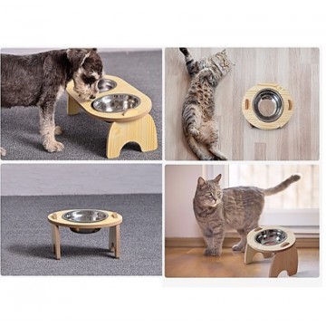 Pet feeder Stainless Steel Bamboo Feeder bowl dog cat