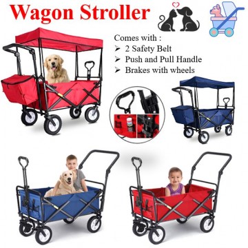 [WAGON STROLLER] Seat Double Anti UV Dual Basket Cat Dog Large Foldable Trolley Carrier